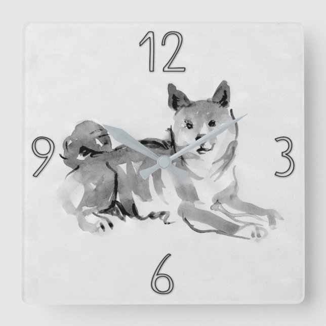Reloj Cuadrado Shiba Inu Original Pintar Perro Año Cumpleaños WC2 (Anverso)