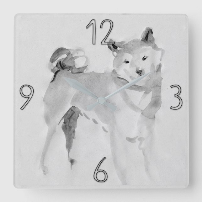 Reloj Cuadrado Shiba Inu Original Pintar Perro Año Cumpleaños WC3 (Anverso)