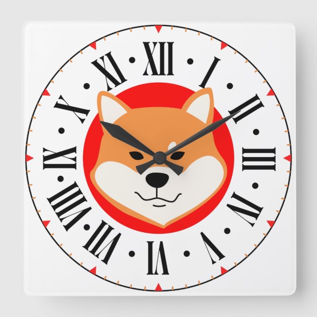 Reloj Cuadrado Shiba Inu Original Roman Numeral Wall Clock (Anverso)