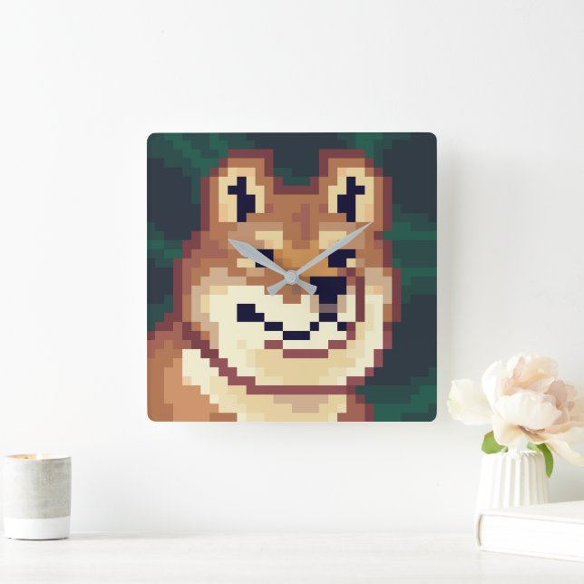 Reloj Cuadrado Shiba pixelart, klok, Pixel Art  (Hogar)