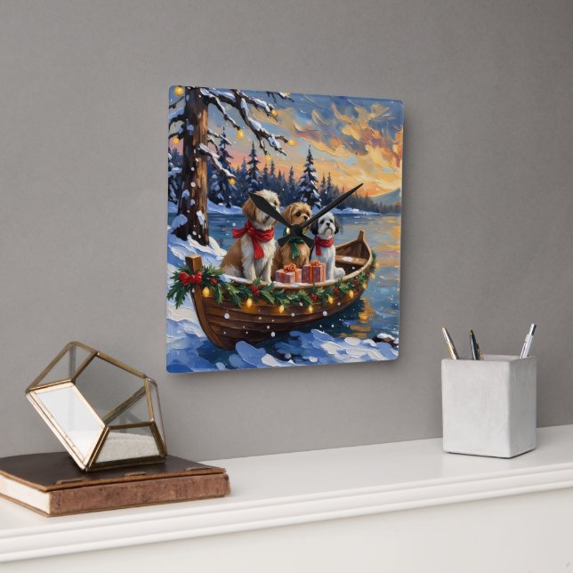 Reloj Cuadrado Shih Tzu Christmas Boat Holiday (Oficina)