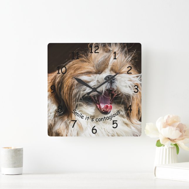 Reloj Cuadrado Shih tzu yawning sonriendo personalizar de texto (Hogar)
