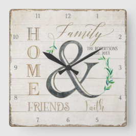 Reloj Cuadrado Shiplap Wood Home Friends Nombre de la familia