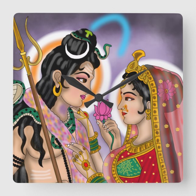 Reloj Cuadrado Shiva Parvati Wall Clock (Anverso)