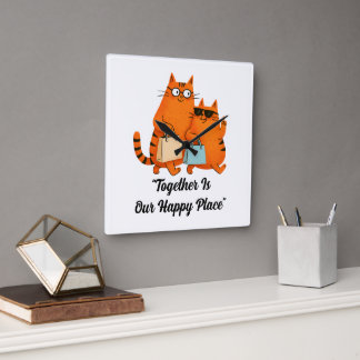 Reloj Cuadrado Shopping Day Cat Love Wall Clock
