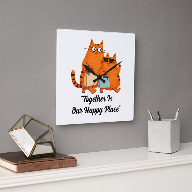Reloj Cuadrado Shopping Day Cat Love Wall Clock (Oficina)