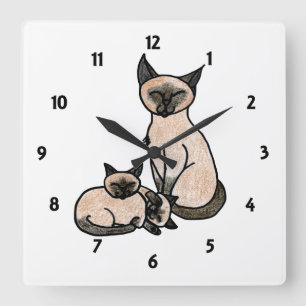 Reloj Cuadrado Siamés soñoliento