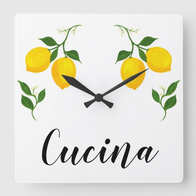 Reloj Cuadrado Signo Cucina con diseño Lemons and Leave (Anverso)