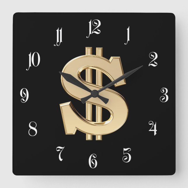 Reloj Cuadrado signo de dólar 3D (Anverso)