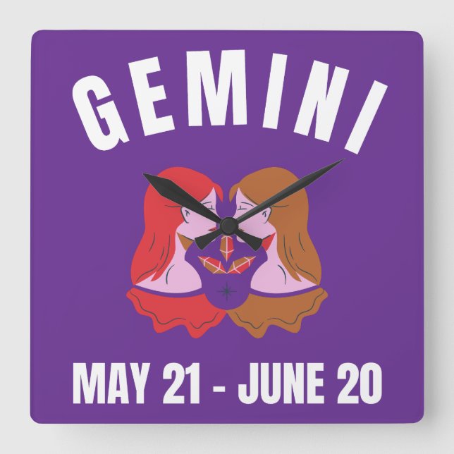 Reloj Cuadrado Signo de estrella de Gemini (Anverso)