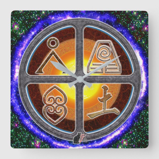 Reloj Cuadrado Signos de la Tierra (Anverso)