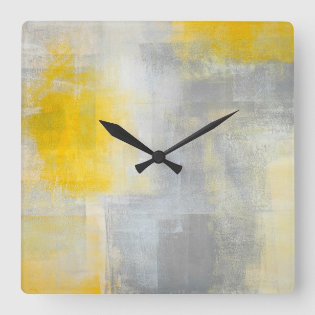 Reloj Cuadrado 'Silence' Grey and Yellow Abstract Art (Anverso)