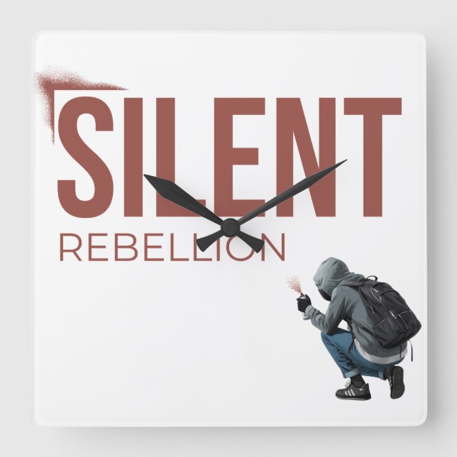 Reloj Cuadrado Silent Rebellion Minimal Graffiti Art (Anverso)
