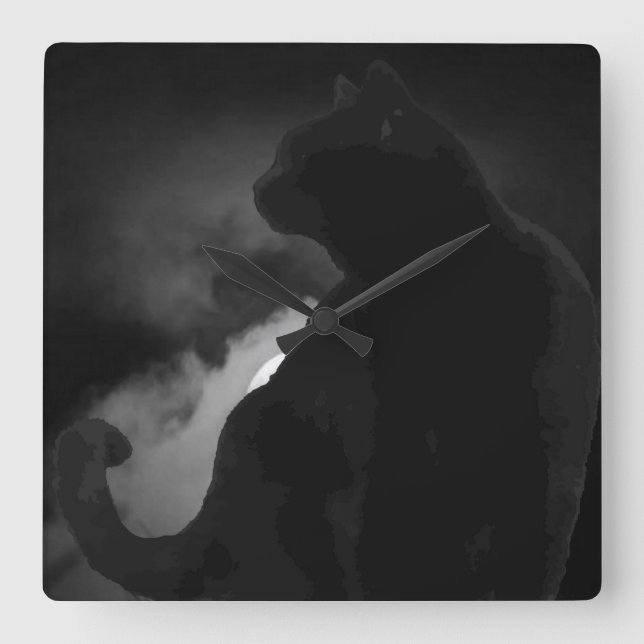 Reloj Cuadrado Silhouette Black Cat Moonlight (Anverso)
