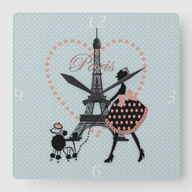 Reloj Cuadrado Silhouette chica de época romántica y suave camina (Anverso)