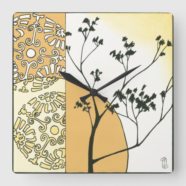 Reloj Cuadrado Silhouette de árbol pardo por Megan Meagher (Anverso)