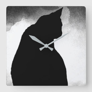 Reloj Cuadrado Silhouette de gato negro