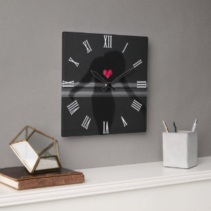Reloj Cuadrado Silhouette de Woman con el arte de la flor de Peon