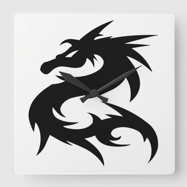 Reloj Cuadrado Silhouette Tribal Dragon (Anverso)