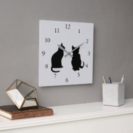 Reloj Cuadrado Silhouettes de gatos modernos, mascotas de fondo g