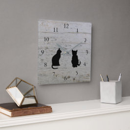 Reloj Cuadrado Silhouettes de gatos modernos mascotas en madera d