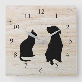 Reloj Cuadrado Silhouettes de perro de gato moderno mascotas fond