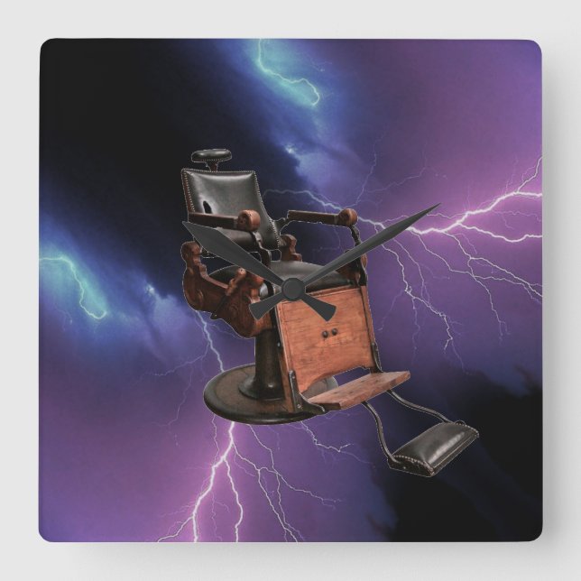 Reloj Cuadrado Silla de barbero, azul púrpura, negro (Anverso)