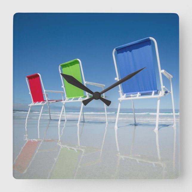 Reloj Cuadrado Sillas De Playa De Australia (Anverso)