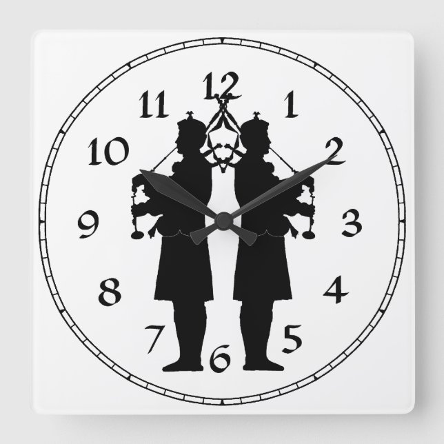 Reloj Cuadrado Silueta de gaiteros escoceses (Anverso)
