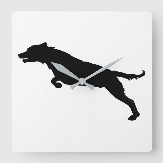 Reloj Cuadrado Silueta de perro saltando (Anverso)