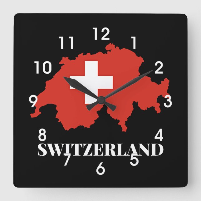 Reloj Cuadrado Silueta de Suiza (Anverso)
