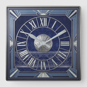 Reloj Cuadrado Silver and Blue Art Deco Luxury Brushed 