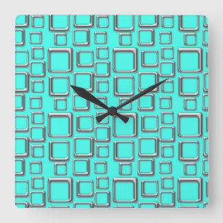 Reloj Cuadrado Silver and Turquoise Retro Pattern Square Clock