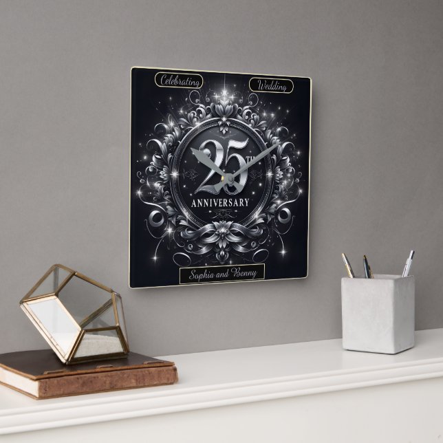 Reloj Cuadrado Silver Bliss: 25 Aniversario (Oficina)