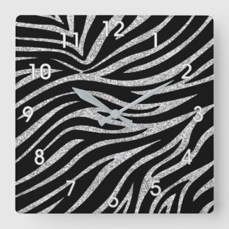 RELOJ CUADRADO SILVER GLITTER AND ZEBRA STRIPES WALL CLOCK