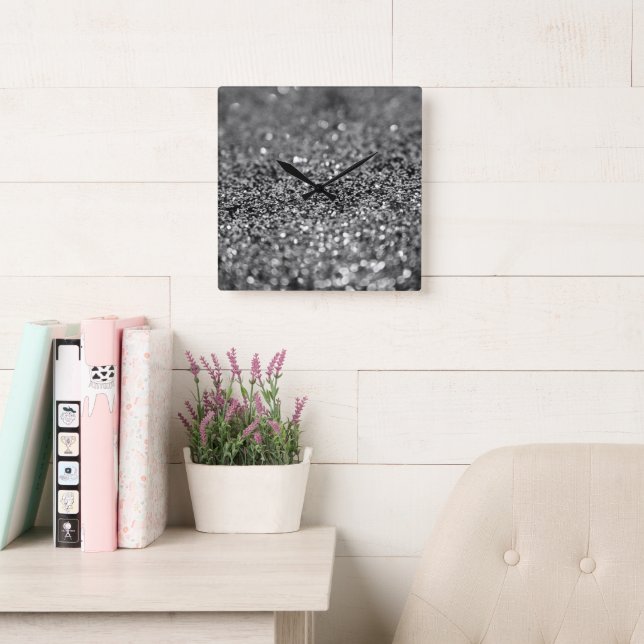 Reloj Cuadrado Silver Gray Glitter Bokeh Glam 2 (Sala de lectura)
