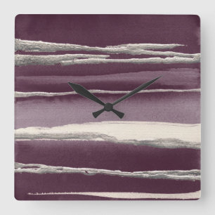 Reloj Cuadrado Silver Rose Purple Abstract Print