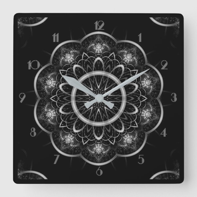 Reloj Cuadrado Silvery Filigree Mandala (Anverso)