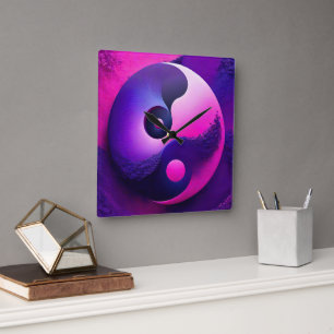 Reloj Cuadrado Simbolismo de Yin Yang, colorido y vibrante ilumin