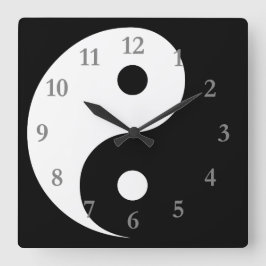 Reloj Cuadrado Símbolo Blanco Negro Yin Yang con Números Grises