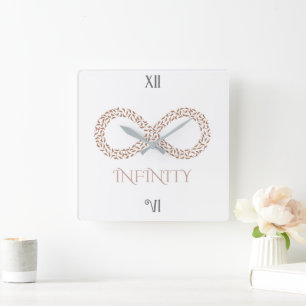 Reloj Cuadrado Símbolo de Infinito de Hoja Elegante Minimalista