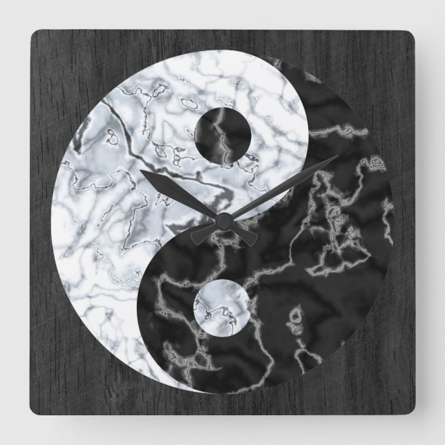 Reloj Cuadrado Símbolo de mármol de Yin Yang (Anverso)