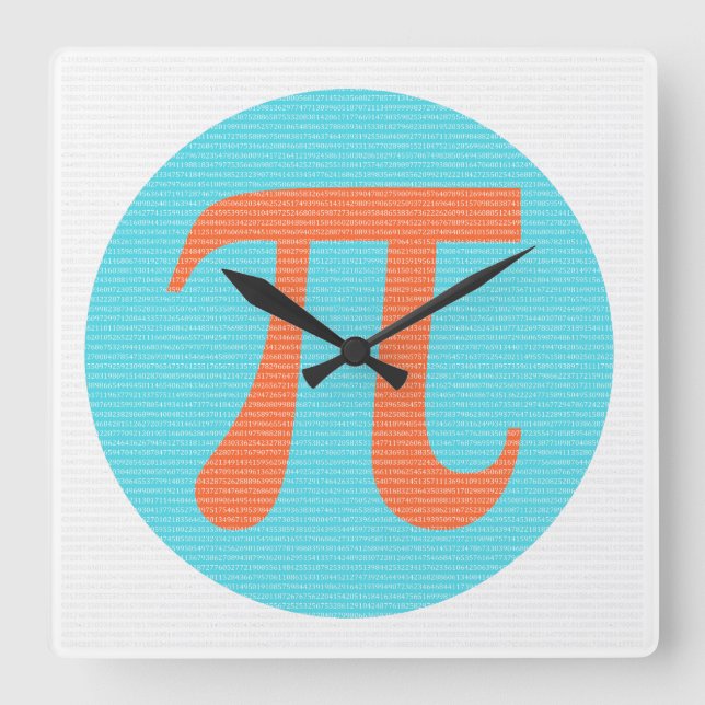 Reloj Cuadrado Símbolo de Math geek Pi, naranja y azul (Anverso)