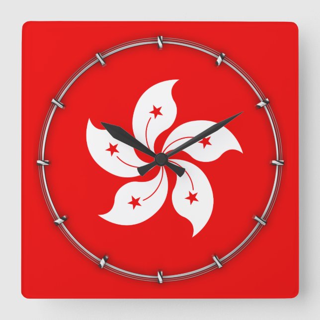 Reloj Cuadrado Símbolo de Orquídea Blanca de Hong Kong (Anverso)