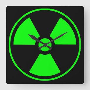Reloj Cuadrado Símbolo de radiación nuclear radiactiva en verde