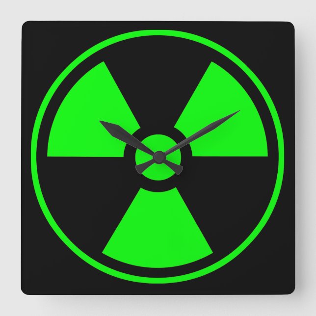 Reloj Cuadrado Símbolo de radiación nuclear radiactiva en verde (Anverso)