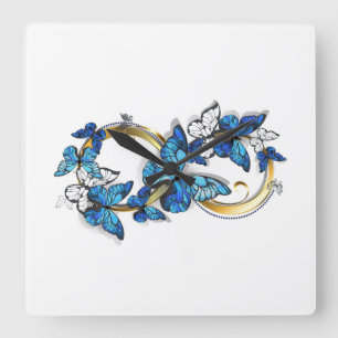 Reloj Cuadrado Símbolo infinito de mariposas Morpho azules