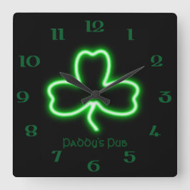Reloj Cuadrado Símbolo irlandés Shamrock personalizado Pub neon