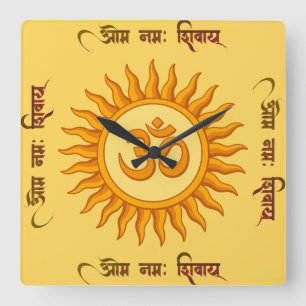 Reloj Cuadrado Símbolo Om en diseño hindú espiritual de sol radia