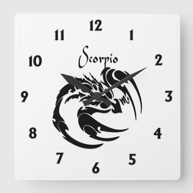 Reloj Cuadrado Símbolo y Rótulo de escorpio zodiaco (Anverso)